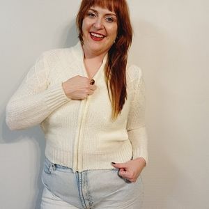 Vintage Ivory Zip up Cardigan Sweater